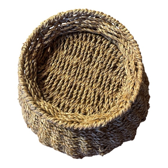 Wicker Basket Pedestal Stand Seagrass Weaved Bowl Natural Footed 9.5" Coastal - Picture 5 of 6